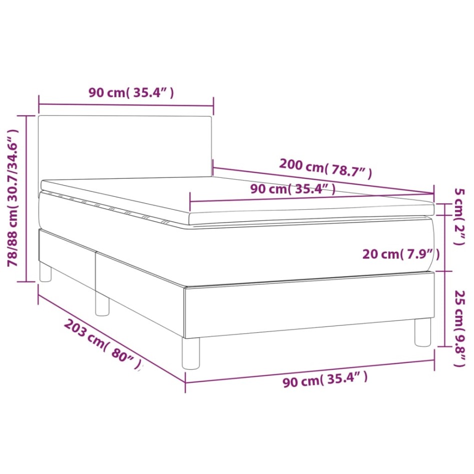 Cama box spring con colchón tela gris claro 90x200