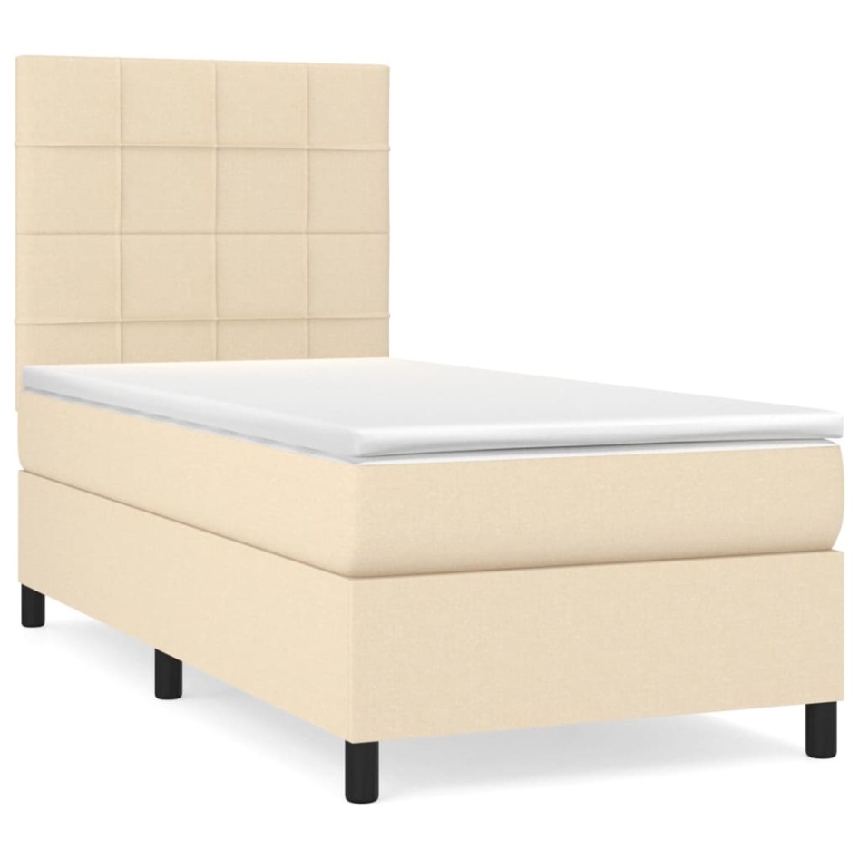 Cama box spring con colchón tela color crema 90x200