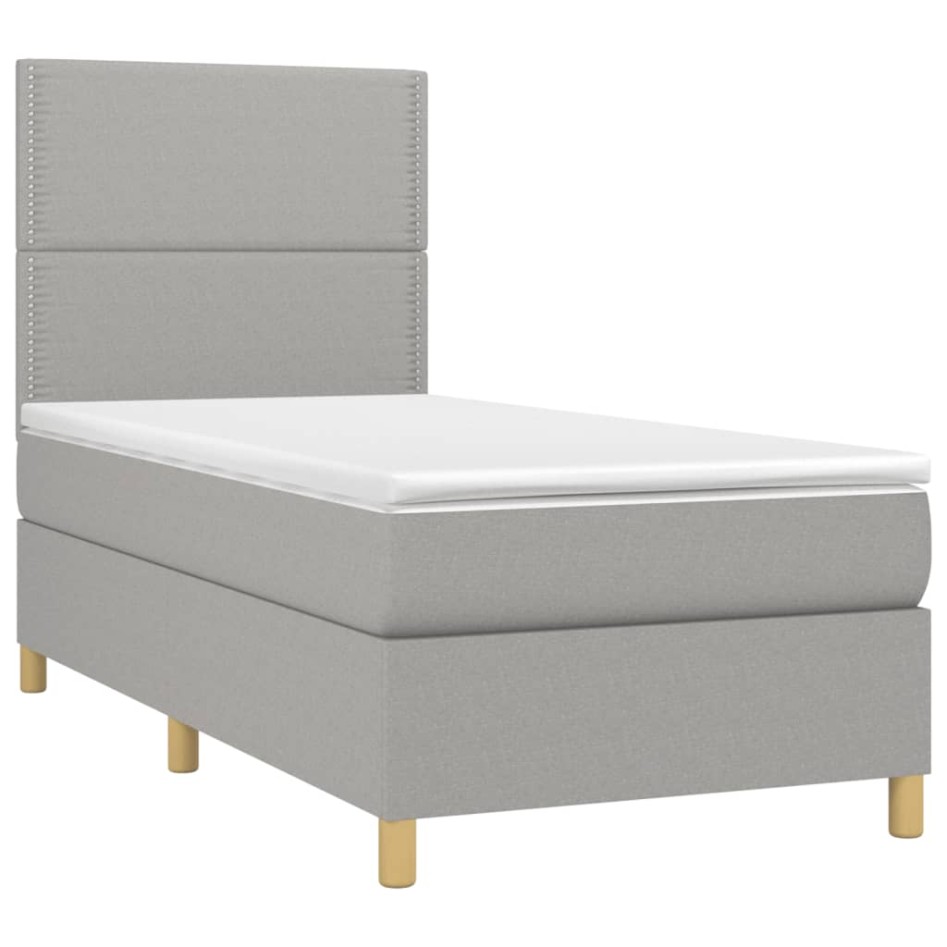 Cama box spring con colchón tela gris claro 80x200