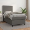 Cama box spring con colchón cuero sintético gris 90x200 cm