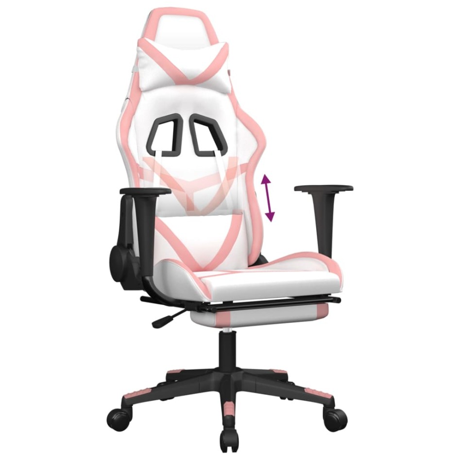 Silla gaming con reposapiés cuero sintético blanco y