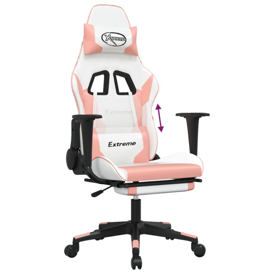 Silla gaming con reposapiés cuero sintético blanco y