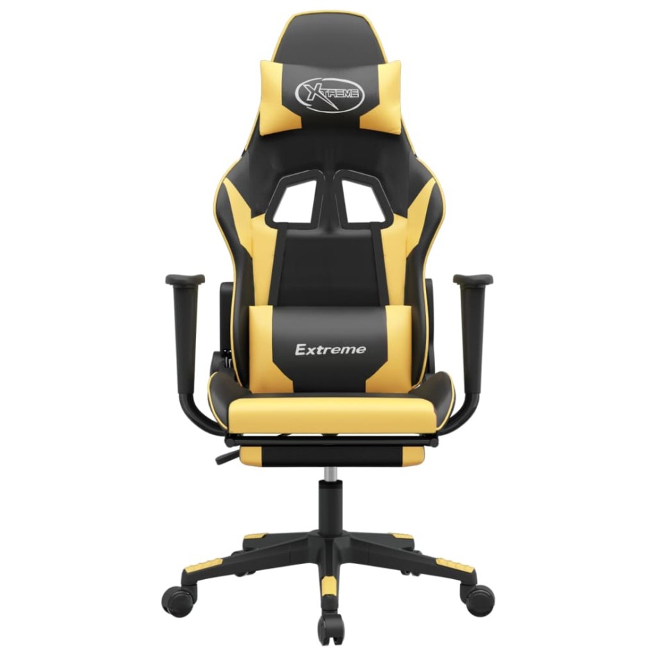 Silla gaming con reposapiés cuero sintético negro