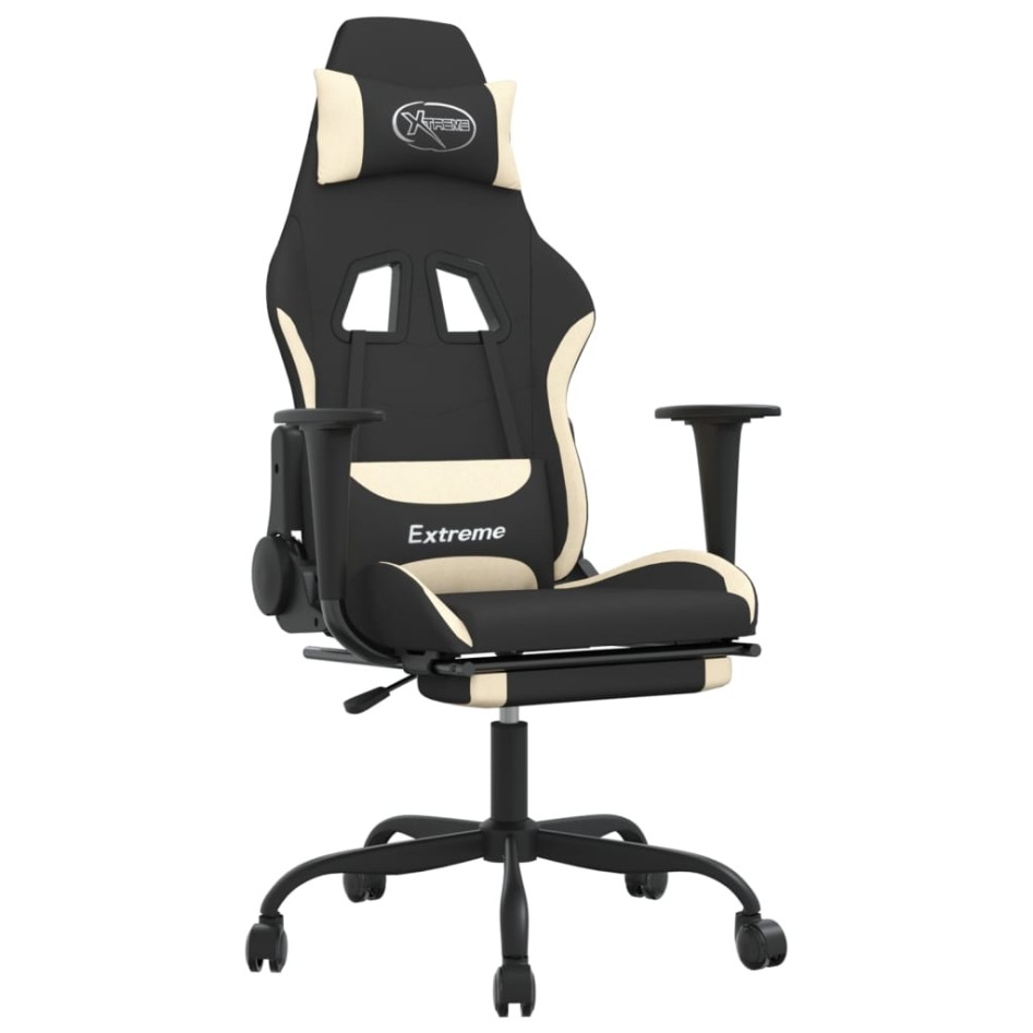 Silla gaming con reposapiés tela crema y
