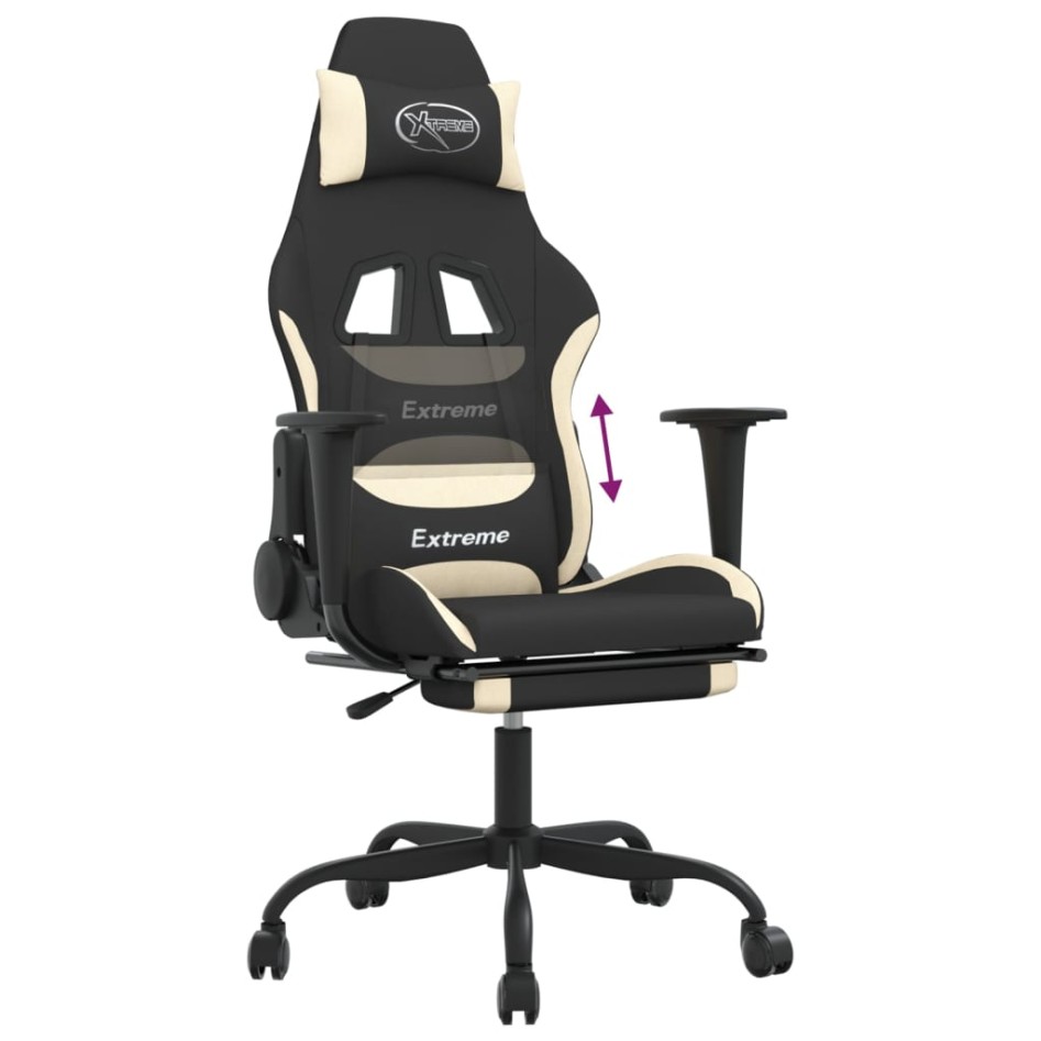 Silla gaming con reposapiés tela crema y
