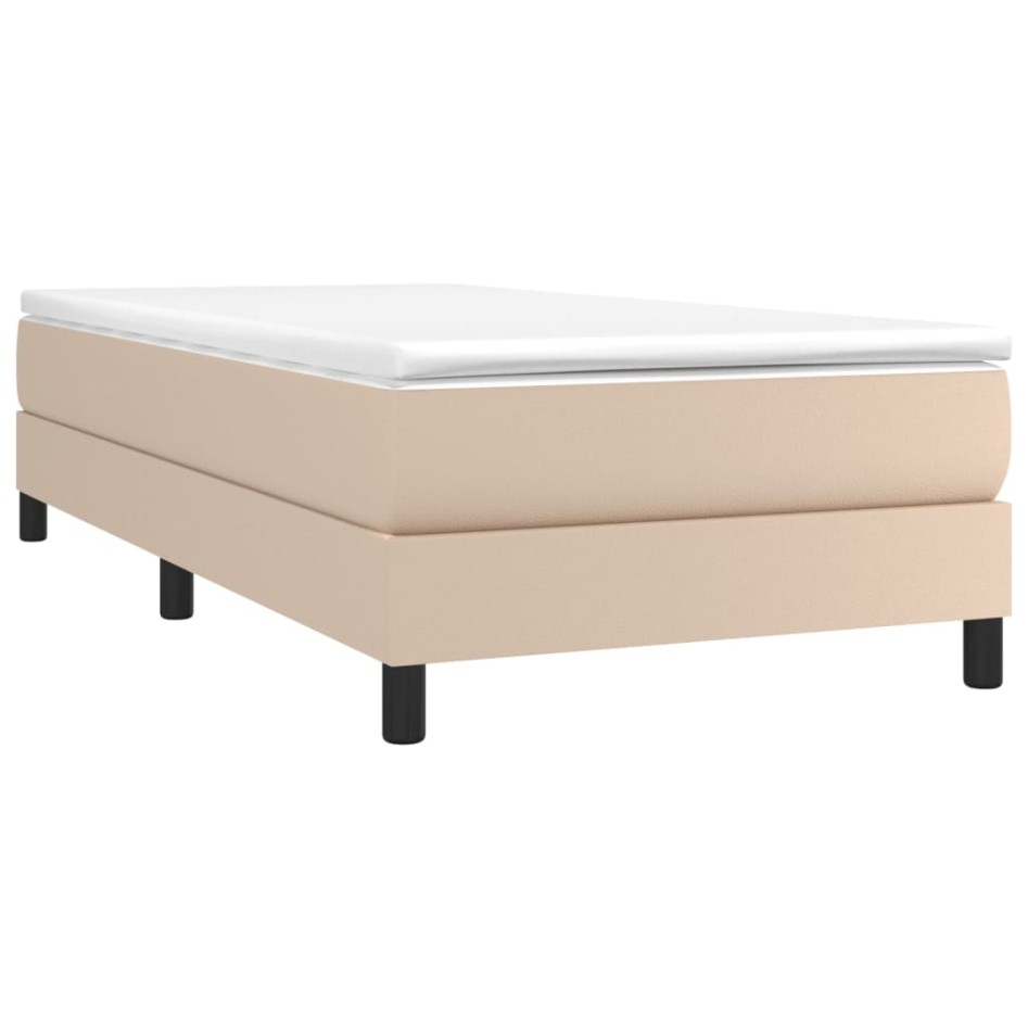 Cama box spring con colchón cuero sintético capuchino 90x200