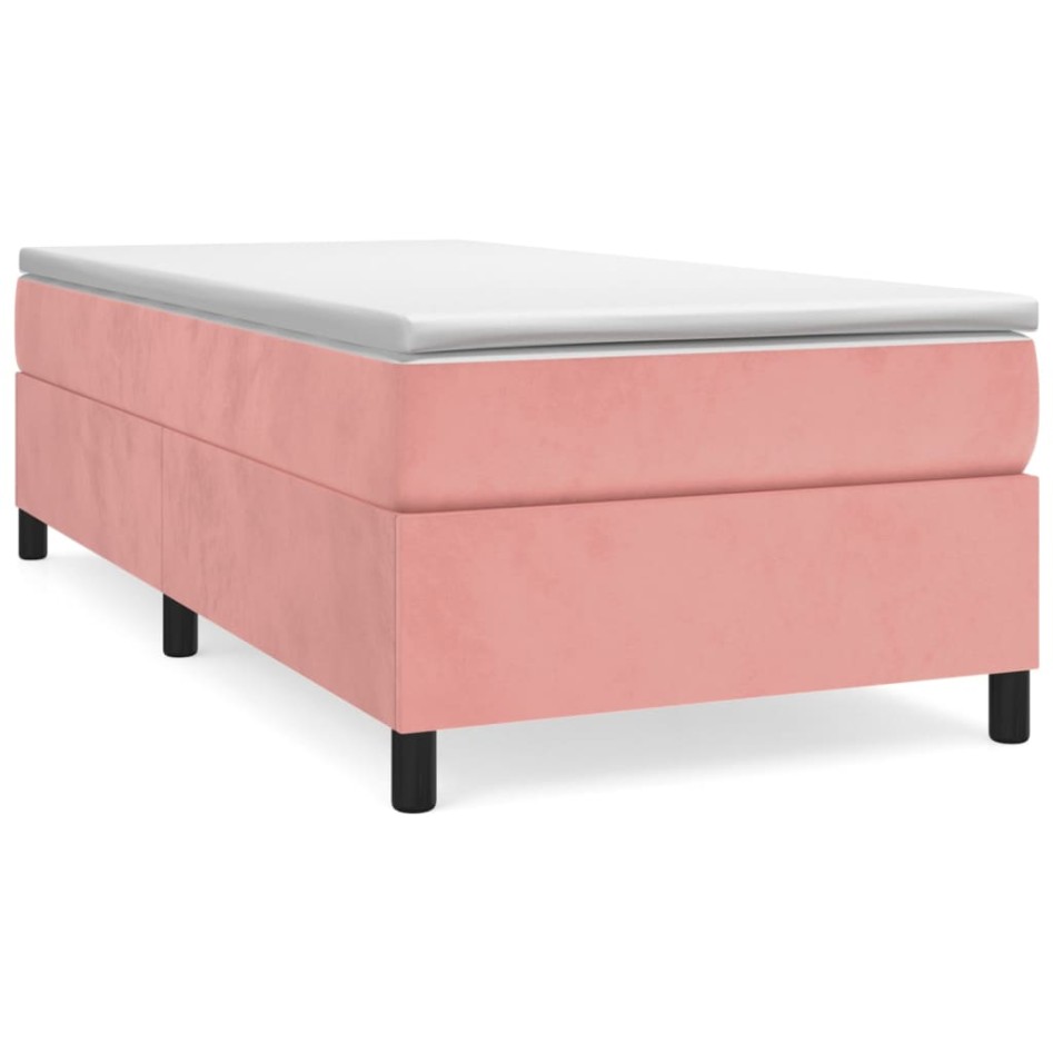 Cama box spring con colchón terciopelo rosa 100x200