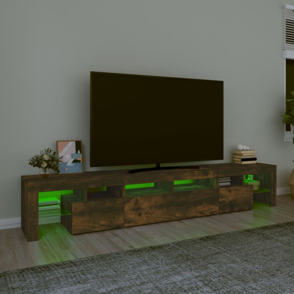 Mueble de TV con luces LED color roble ahumado 230x36,5x40