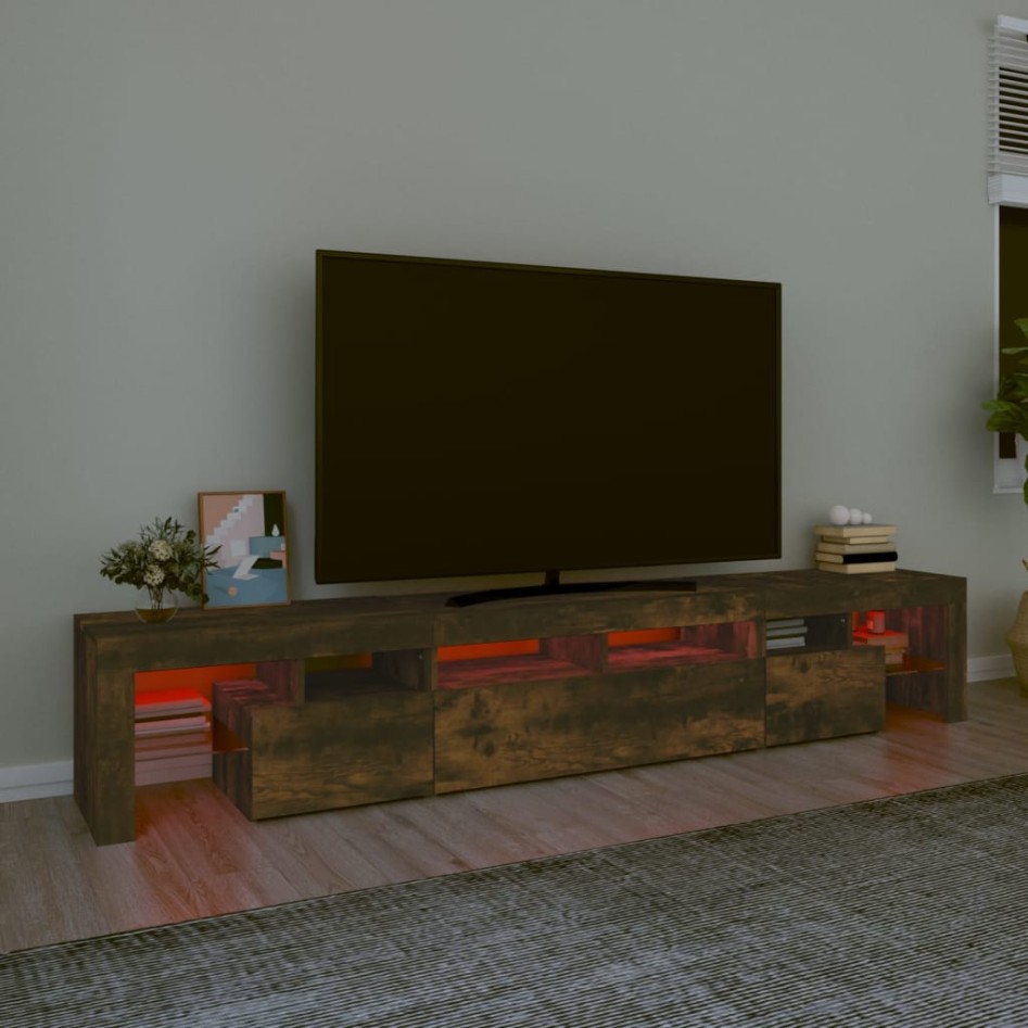 Mueble de TV con luces LED color roble ahumado 230x36,5x40