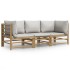 Set de muebles de jardín 3 piezas bambú y cojines gris