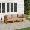 Set muebles de jardín 3 pzas madera maciza y cojines gris taupé