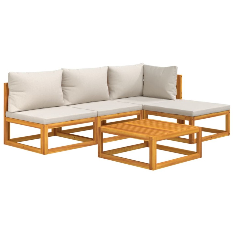 Set muebles de jardín 5 pzas madera maciza y cojines gris