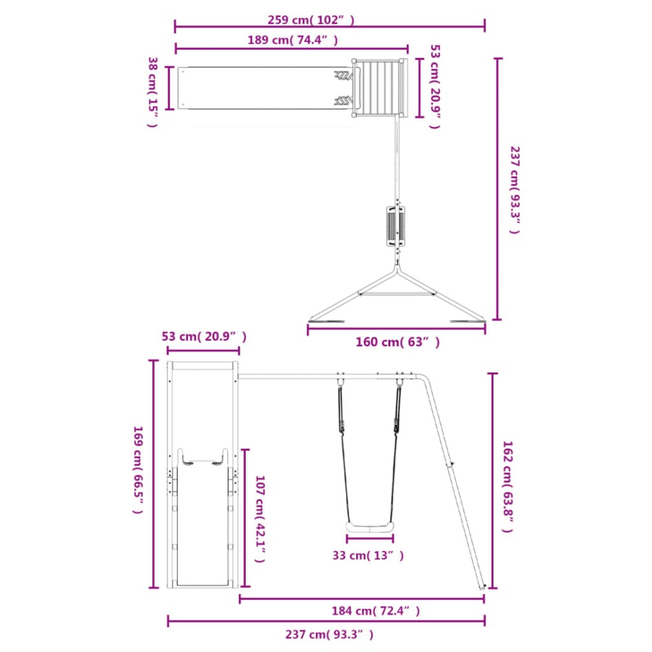 Parque infantil de exterior madera de pino
