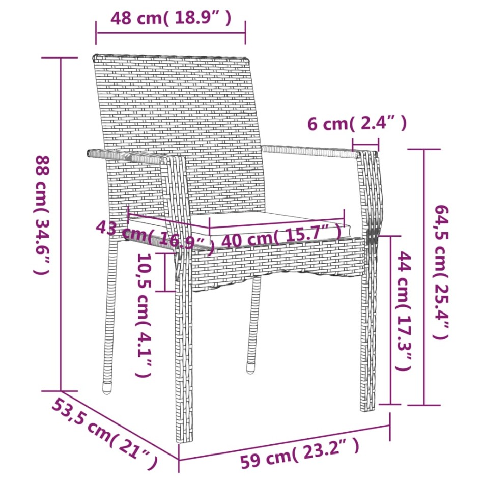 Set comedor de jardín 3 pzas con cojines ratán sintético
