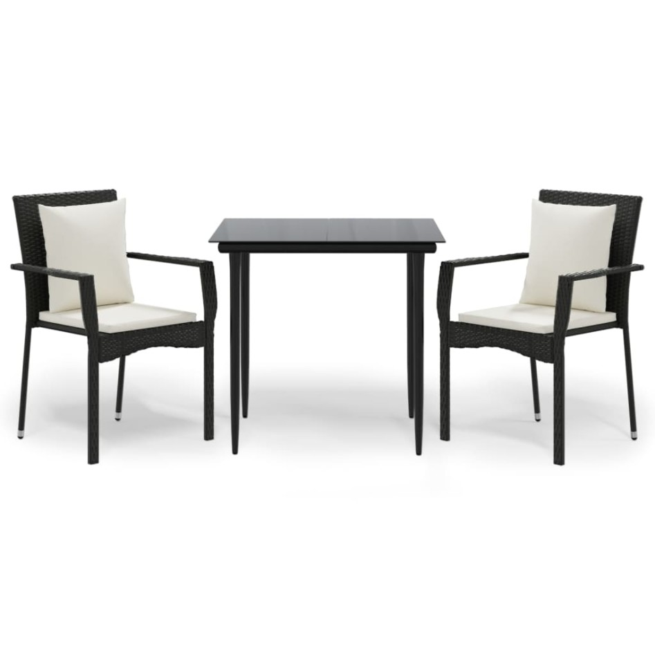 Set comedor de jardín 3 pzas con cojines ratán sintético