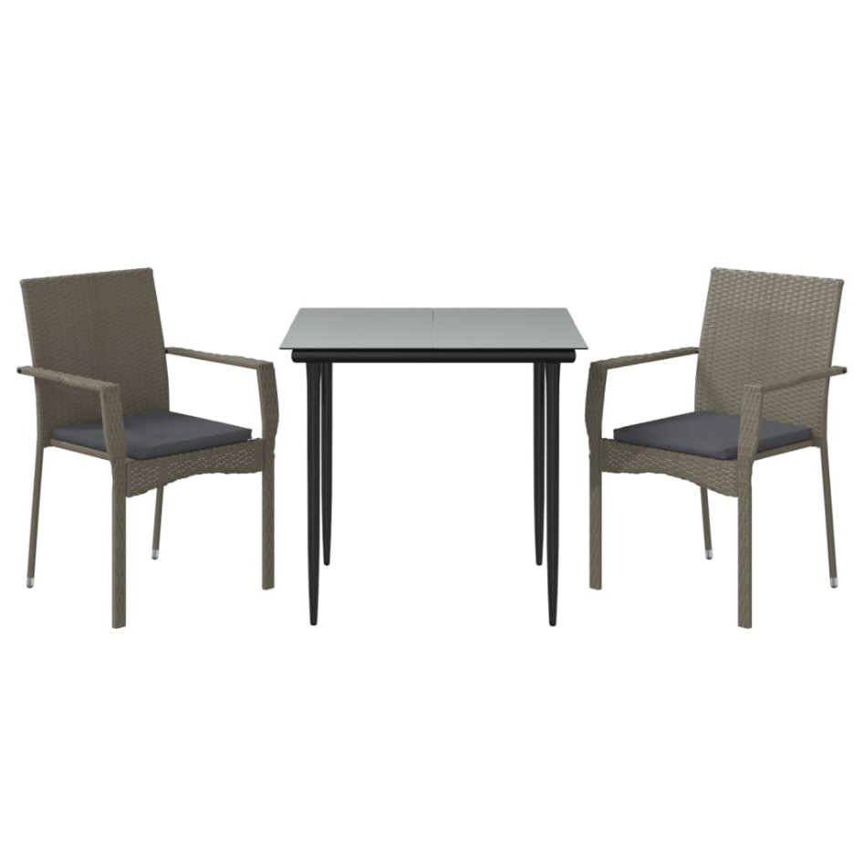 Set comedor jardín 3 pzas y cojines ratán sintético negro