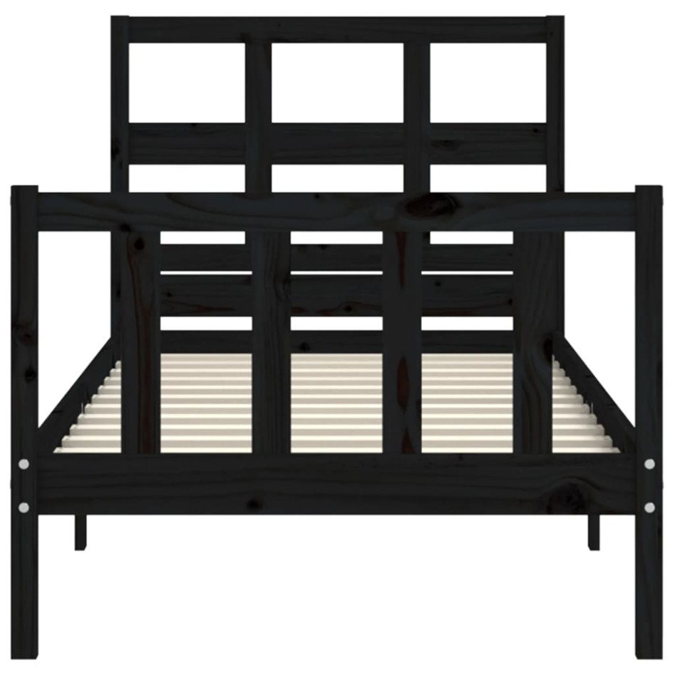 Estructura de cama con cabecero madera maciza negro 90x200