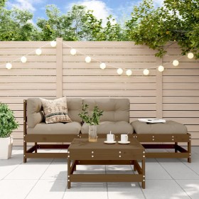 Juego muebles jardín 4 pzas y cojines madera maciza marrón