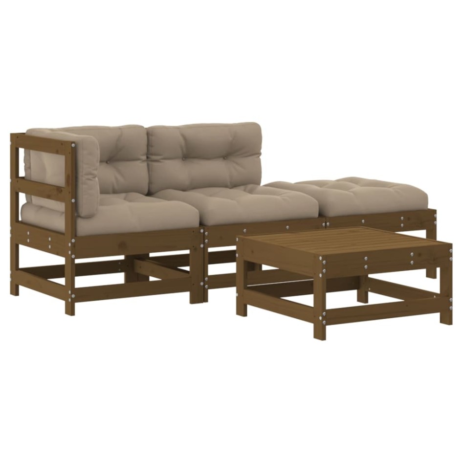 Juego muebles jardín 4 pzas y cojines madera maciza marrón