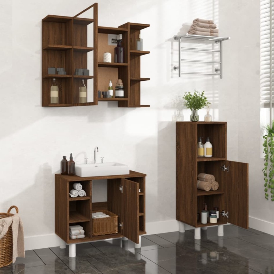 Set de muebles de baño 3 pzas madera contrachapada roble