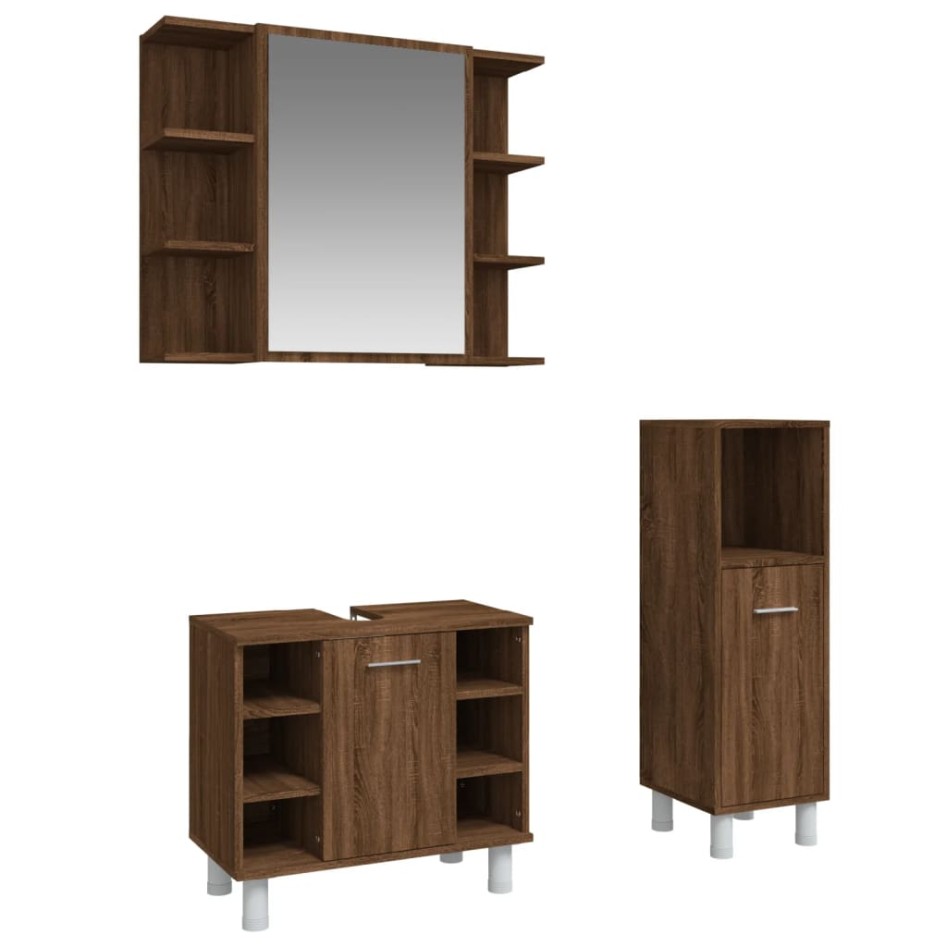 Set de muebles de baño 3 pzas madera contrachapada roble