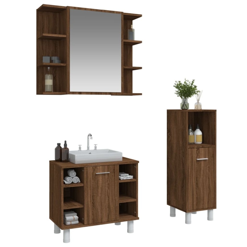 Set de muebles de baño 3 pzas madera contrachapada roble