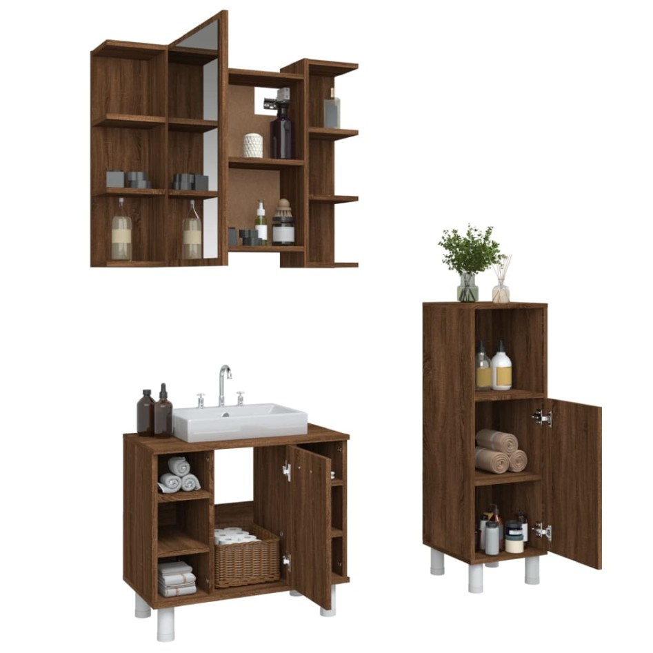 Set de muebles de baño 3 pzas madera contrachapada roble