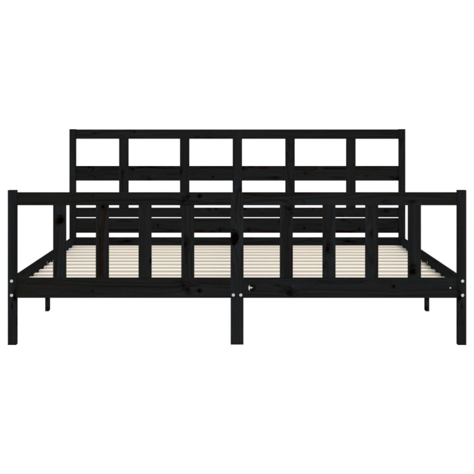 Estructura de cama con cabecero madera maciza negro 200x200