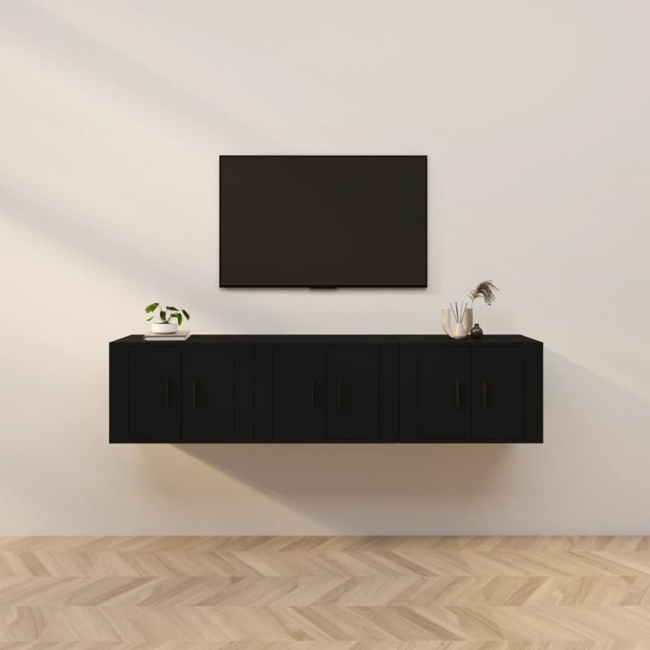 Muebles para TV de pared 3 uds negro 57x34,5x40