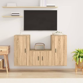 Set de muebles para TV 3 pzas madera contrachapada roble