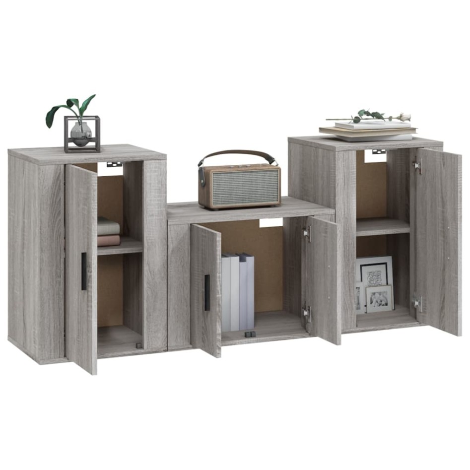Set de muebles para TV 3 pzas madera contrachapada gris
