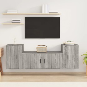 Set de muebles para TV 3 pzas madera contrachapada gris