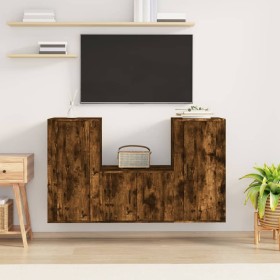 Set de muebles de TV 3 pzas madera contrachapada roble