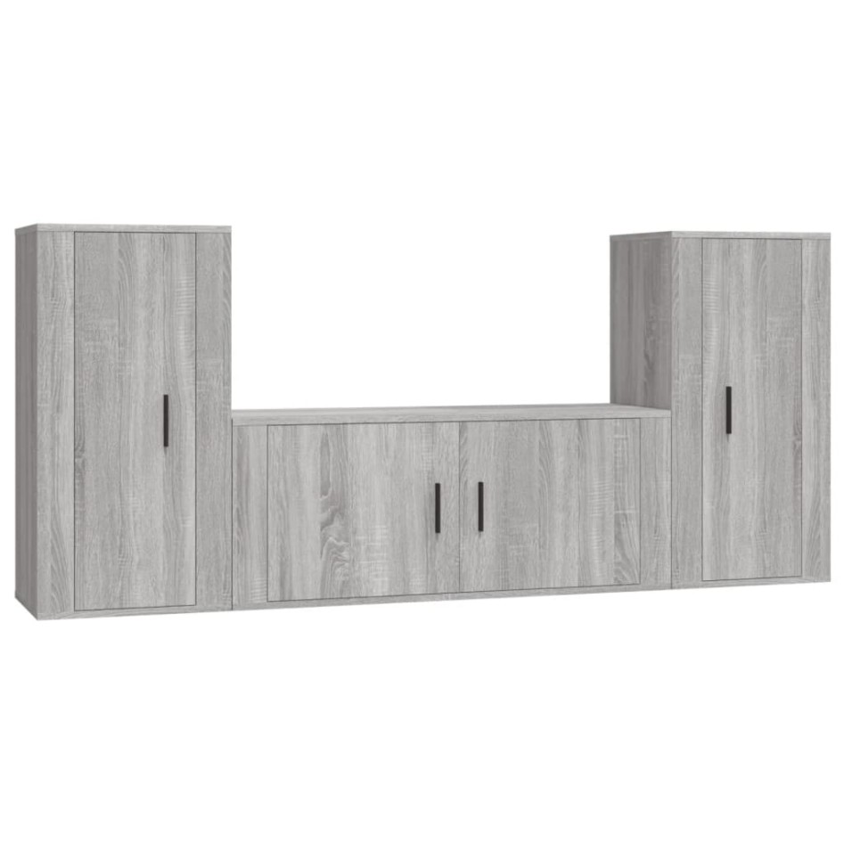 Set de muebles para TV 3 pzas madera contrachapada gris