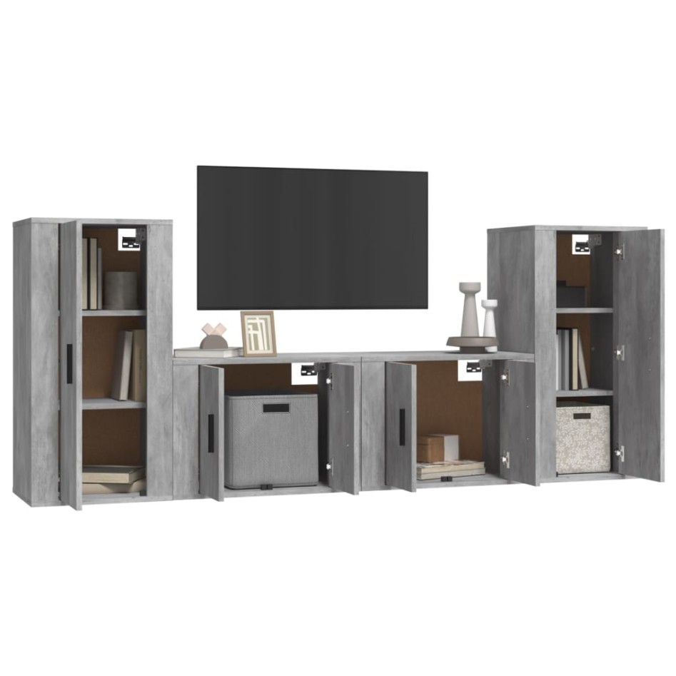 Set de muebles de TV 4 pzas madera contrachapada gris
