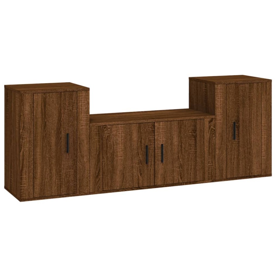 Set de muebles para TV 3 pzas madera contrachapada roble