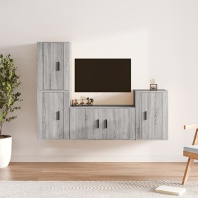 Set de muebles para TV 4 pzas madera contrachapada gris