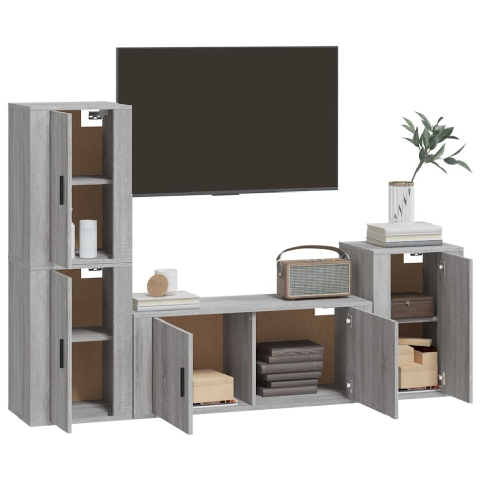 Set de muebles para TV 4 pzas madera contrachapada gris