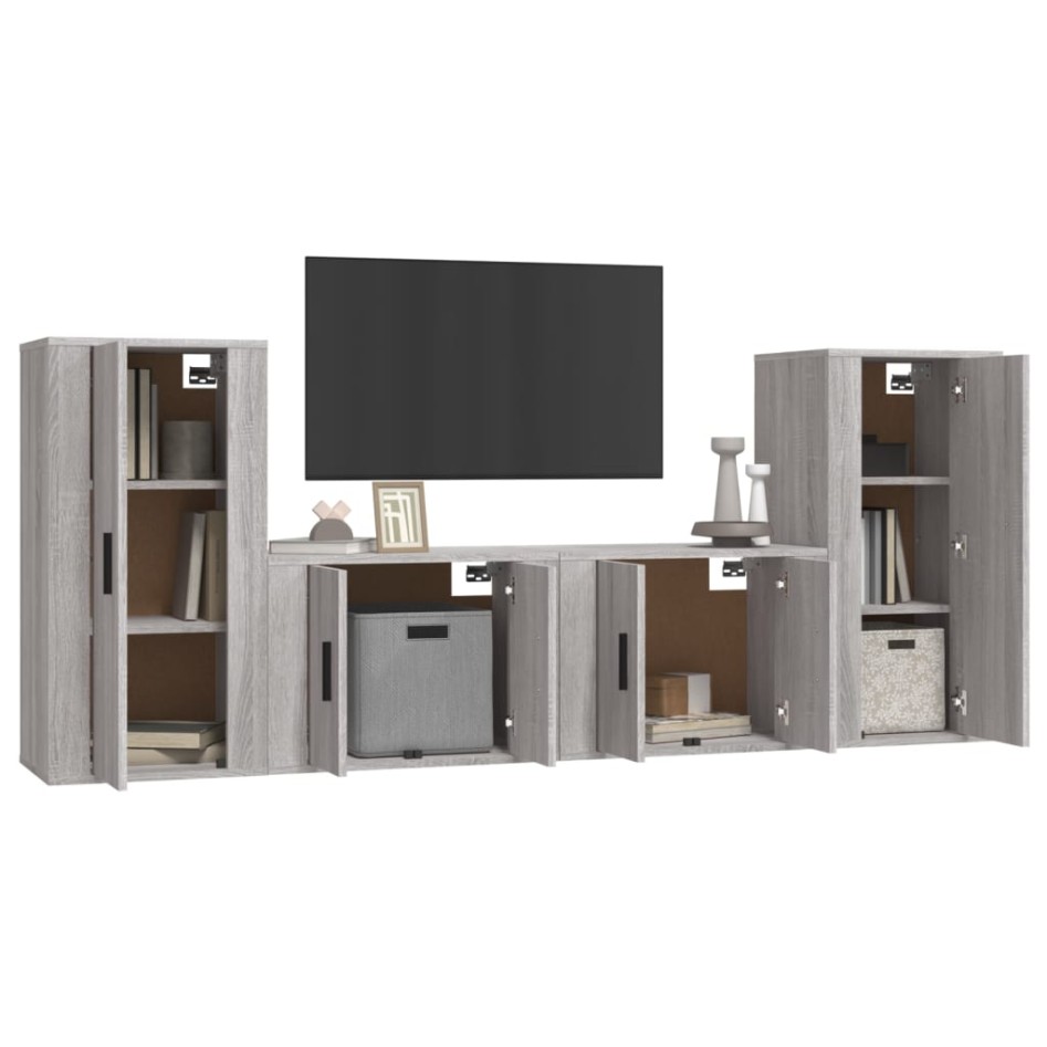 Set de muebles para TV 4 pzas madera contrachapada gris