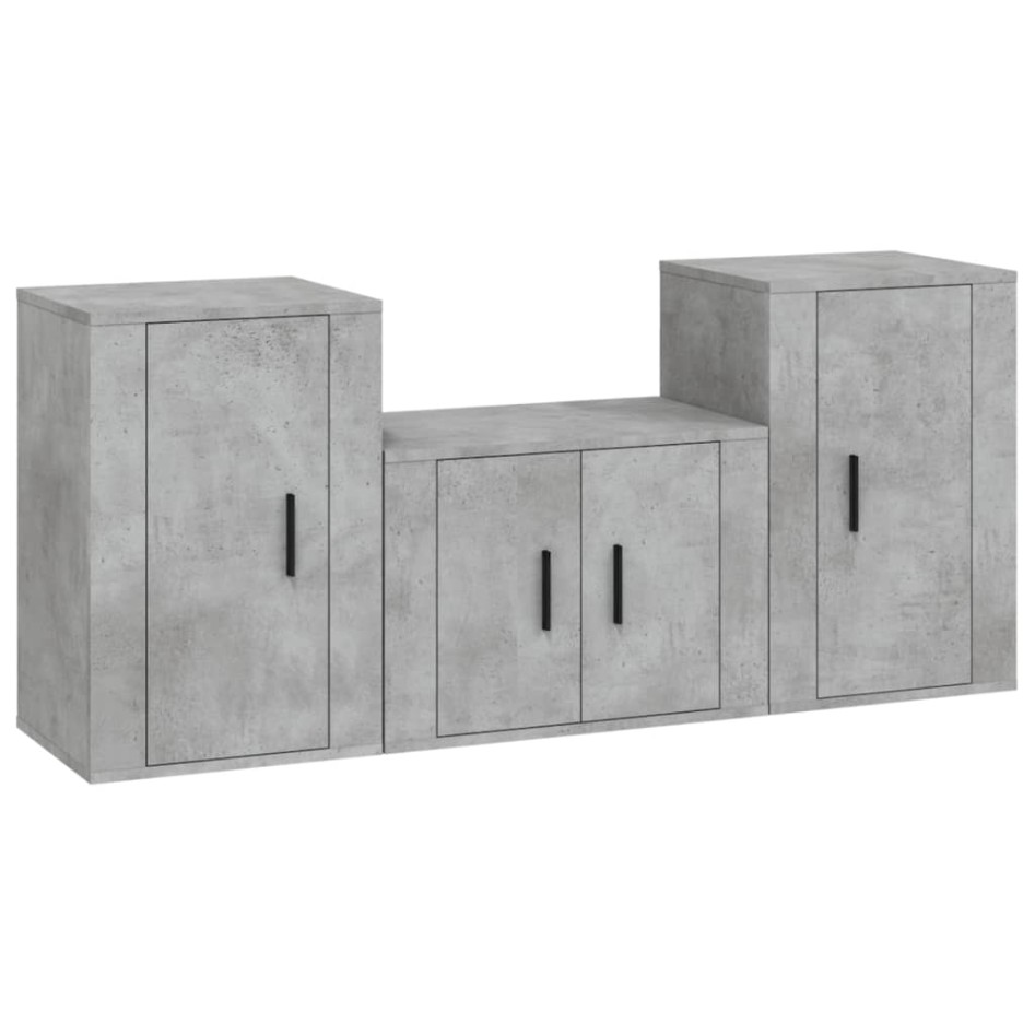 Set de muebles de TV 3 pzas madera contrachapada gris