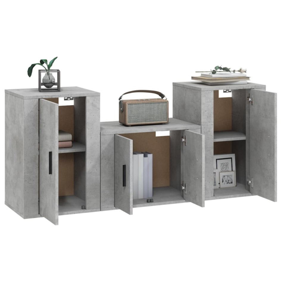 Set de muebles de TV 3 pzas madera contrachapada gris