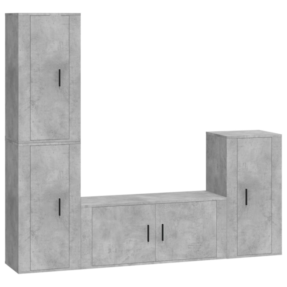 Set de muebles de TV 4 pzas madera contrachapada gris