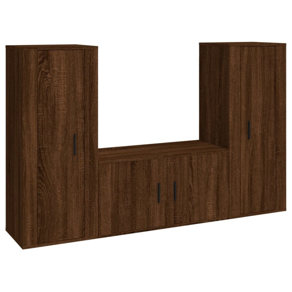 Set de muebles para TV 3 pzas madera contrachapada roble