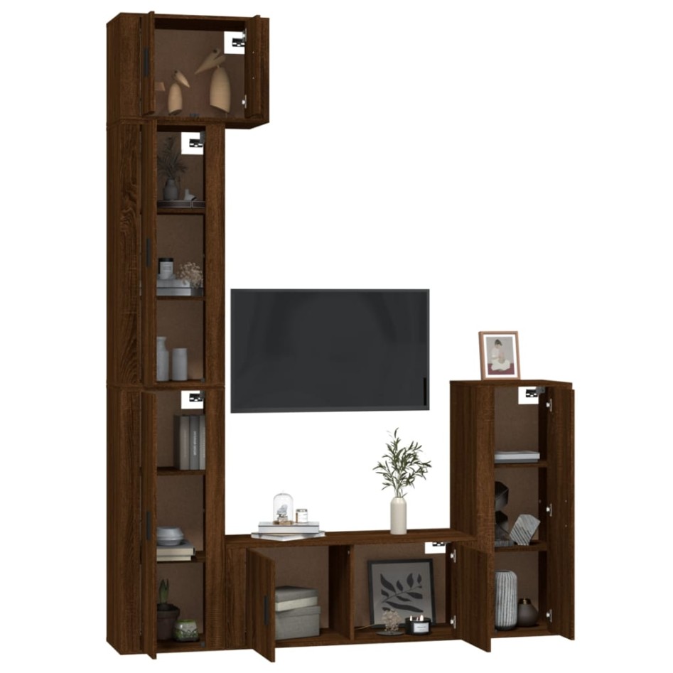 Set de muebles para TV 5 pzas madera contrachapada roble