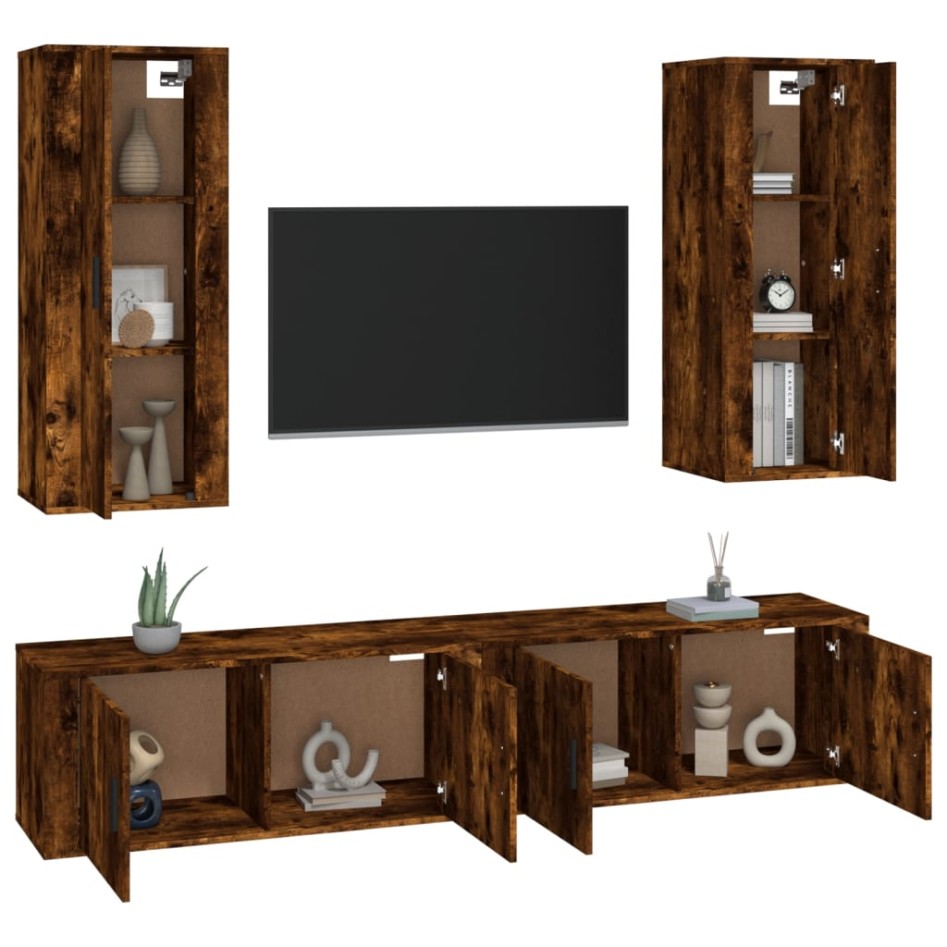 Set de muebles de TV 4 pzas madera contrachapada roble