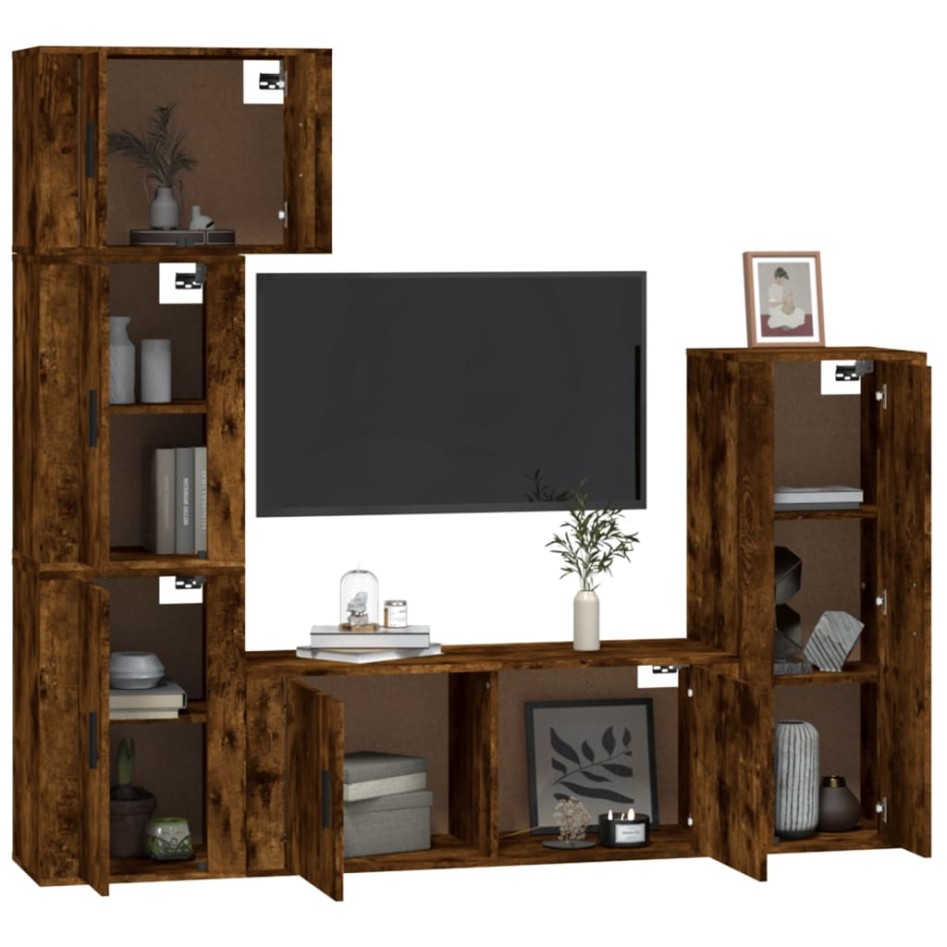 Set de muebles de TV 5 pzas madera contrachapada roble