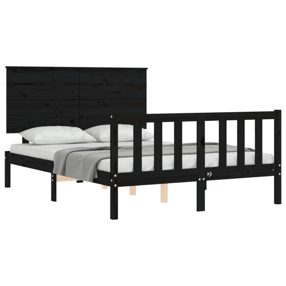 Estructura de cama con cabecero madera maciza negro 120x200