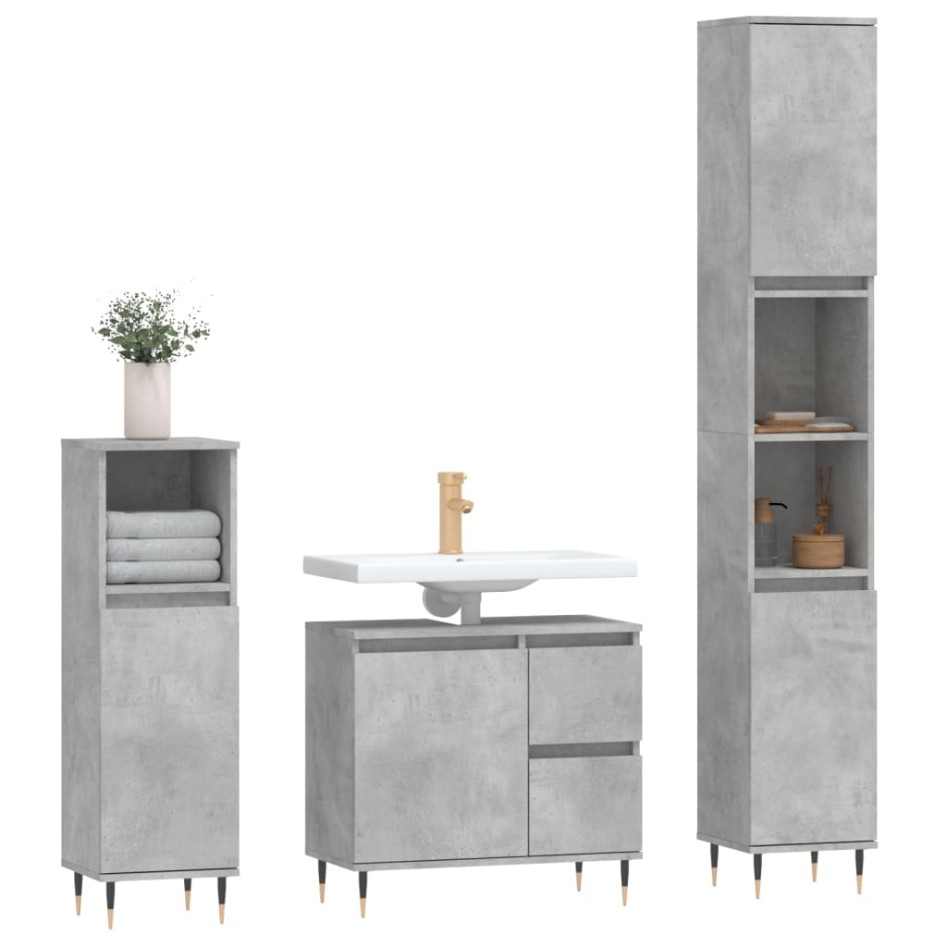 Set muebles de baño 2 piezas madera contrachapada gris