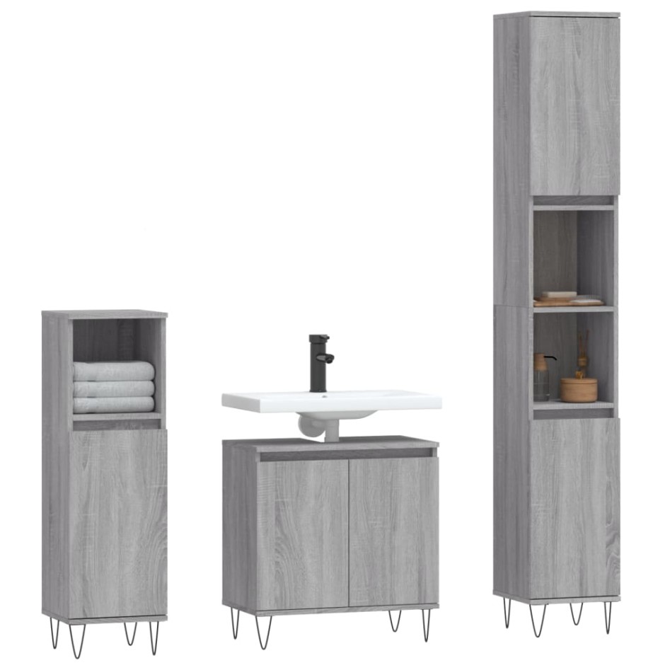Set de muebles de baño 3 pzas madera contrachapada gris