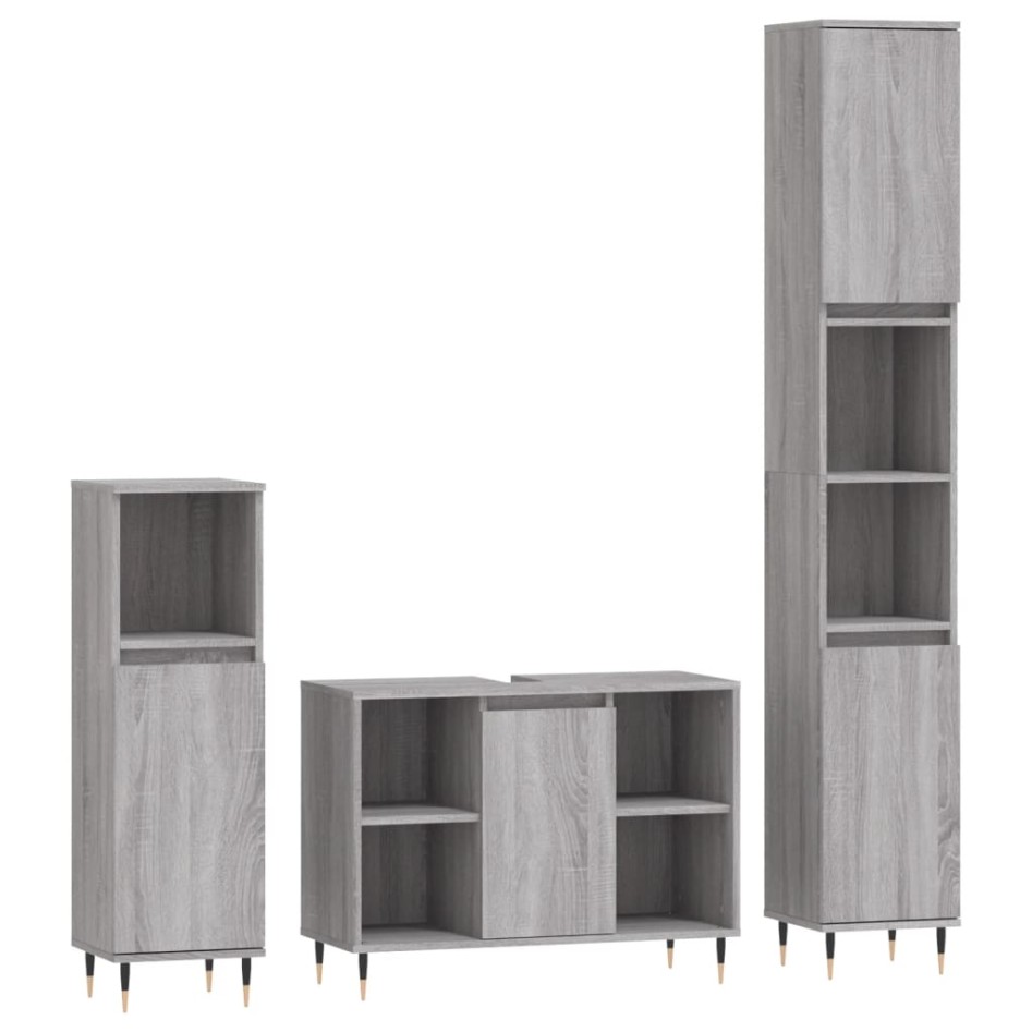 Set de muebles de baño 3 pzas madera contrachapada gris